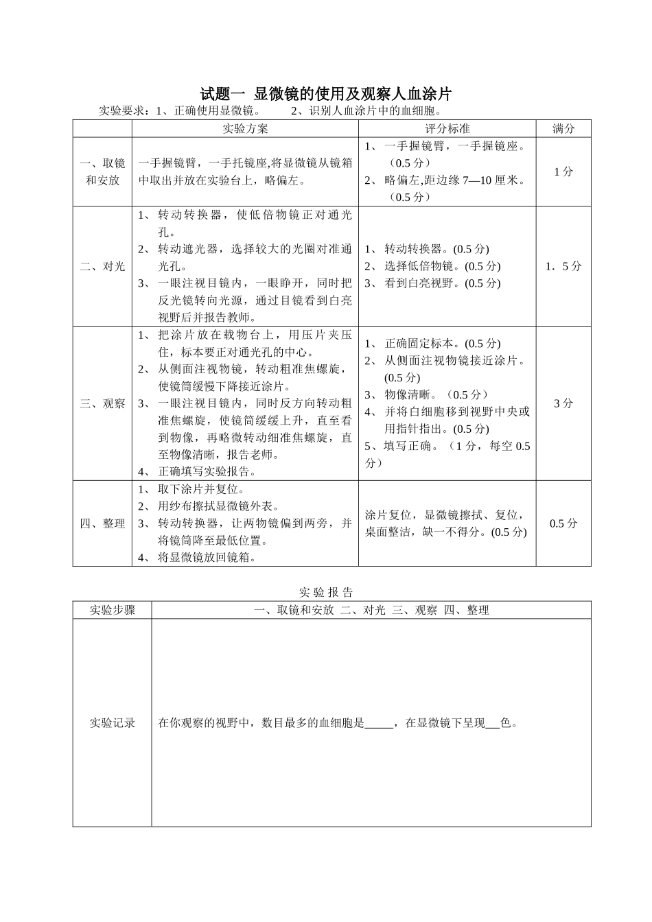显微镜的使用及观察人血涂片[1]_第1页