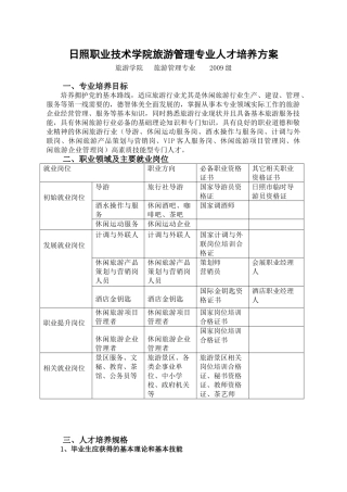 日照职业技术学院旅游管理专业人才培养方案