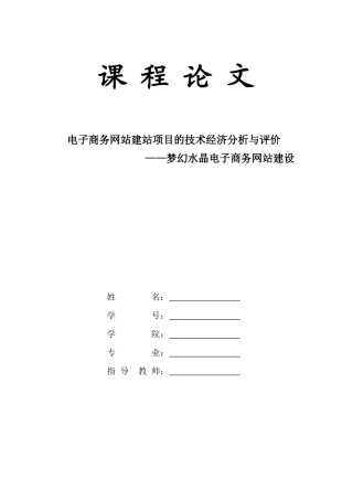 电子商务网站建站项目的技术经济分析与评价