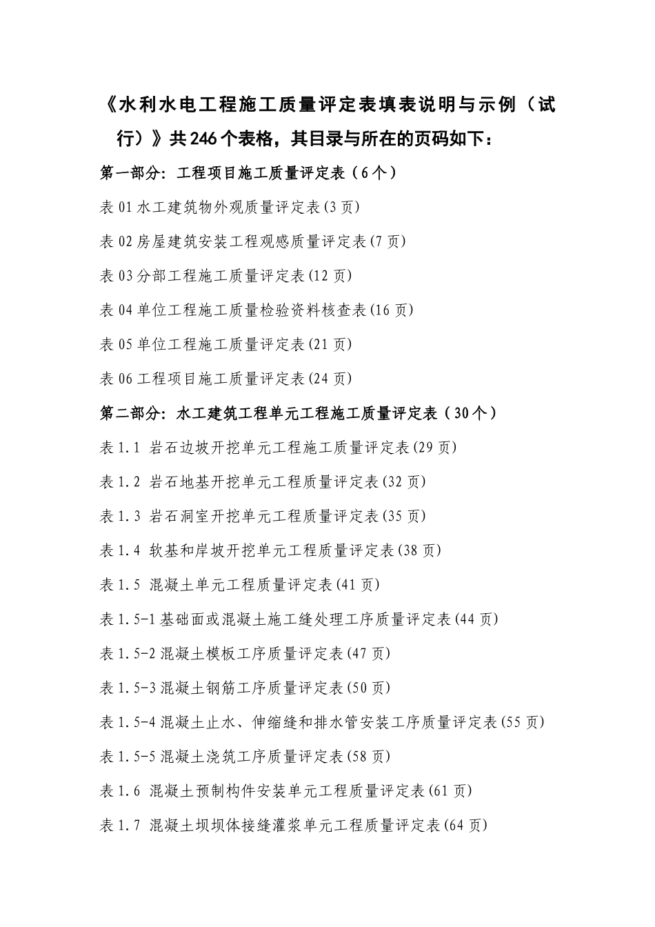 施工质量评定表目录_第1页