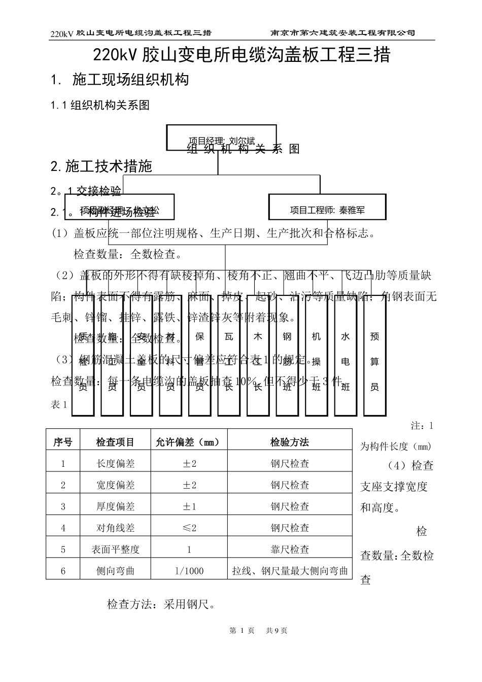 电缆沟盖板施工技术措施_第1页