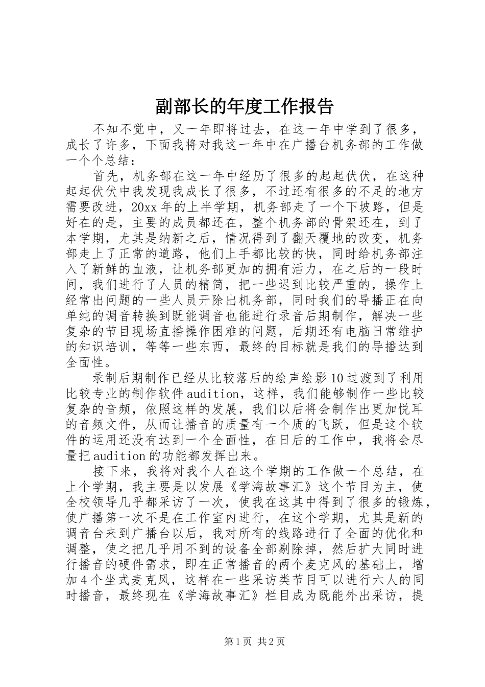 副部长的年度工作报告_第1页