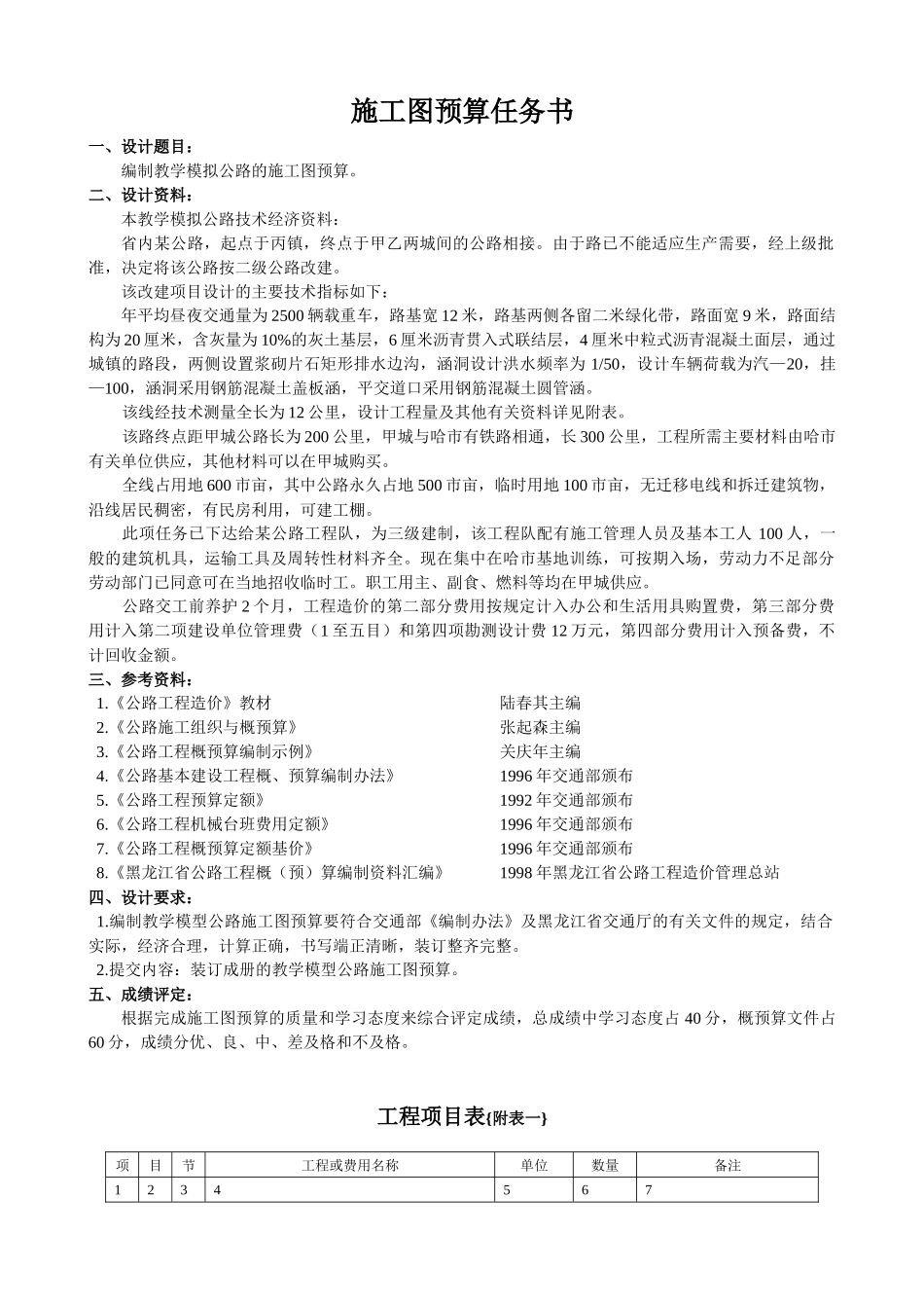 施工图预算课程设计任务书(最新的)_第2页