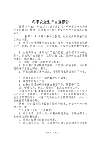 冬季安全生产自查报告