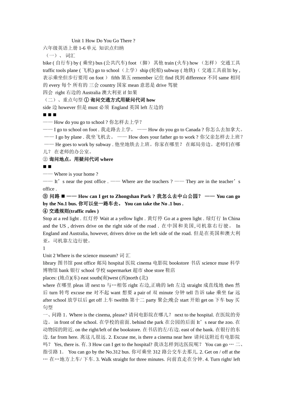 小学六年级英语上册知识点归纳_第1页