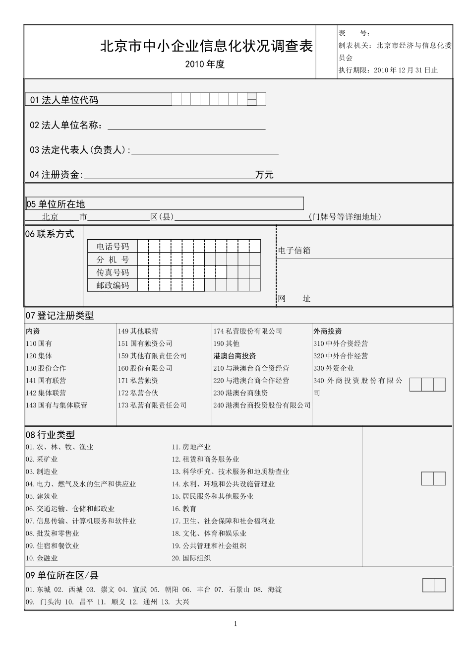 北京市中小企业信息化状况调查表11doc-北京市电子商务_第1页