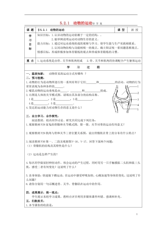 2013-2014学年八年级生物上册第五单元第二章动物的运动和行为521动物的运动导学案（预习检测+合作探究+课堂反馈检测）新人教版