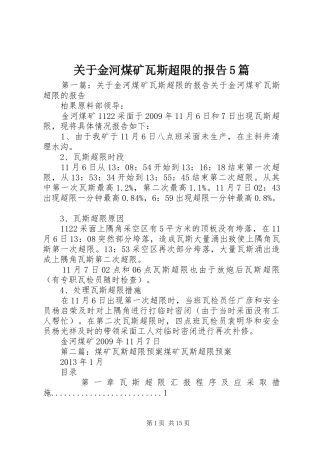 关于金河煤矿瓦斯超限的报告5篇