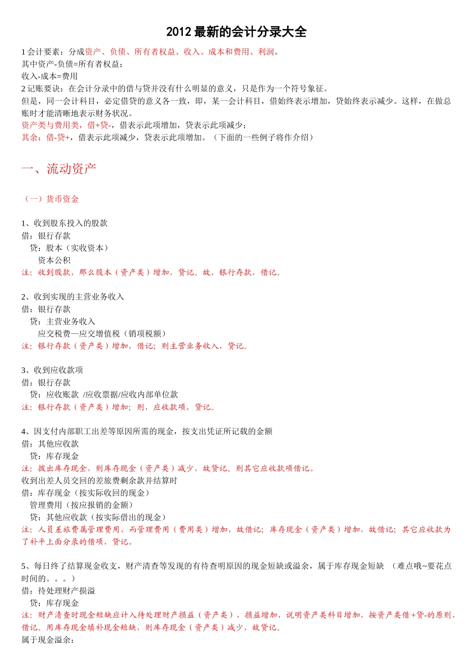 新的会计分录大全_第1页