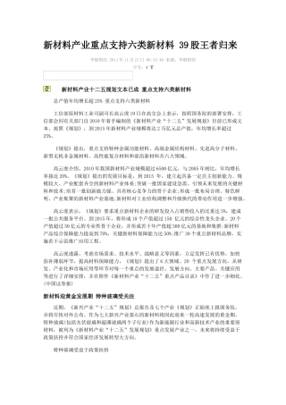 新材料产业重点支持六类新材料