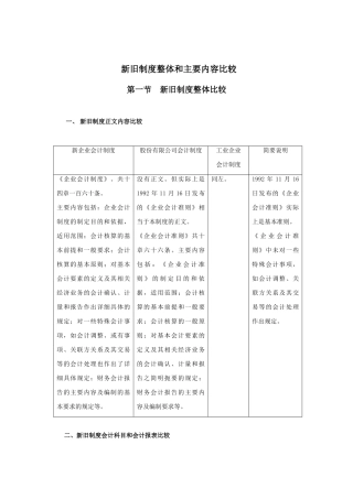 新旧会计制度整体比较