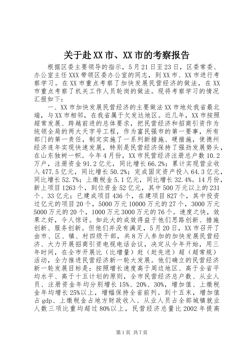 关于赴XX市、XX市的考察报告_第1页