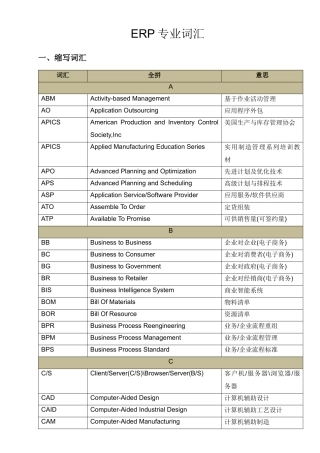 ERP专业词汇汇总
