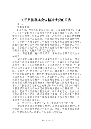 关于贯彻落实会议精神情况的报告