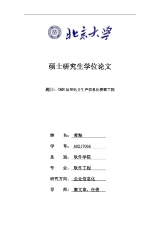 DMS油田钻井生产信息化管理工程论文