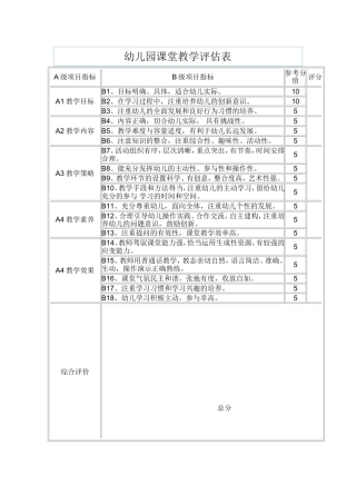 幼儿园课堂教学评估表