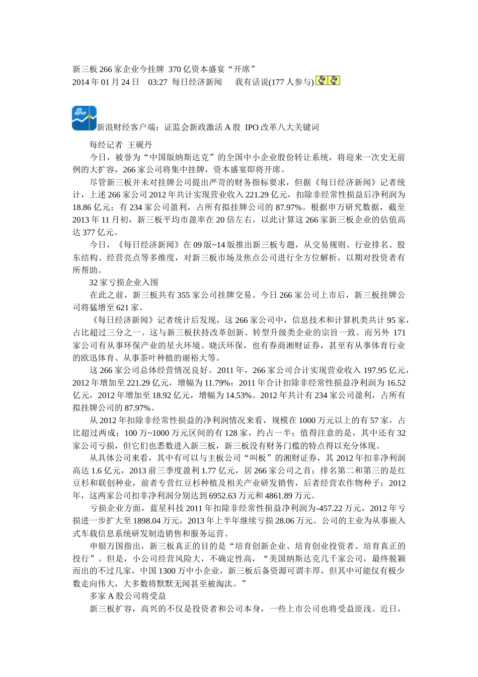新三板266家企业今挂牌370亿资本盛宴_第1页