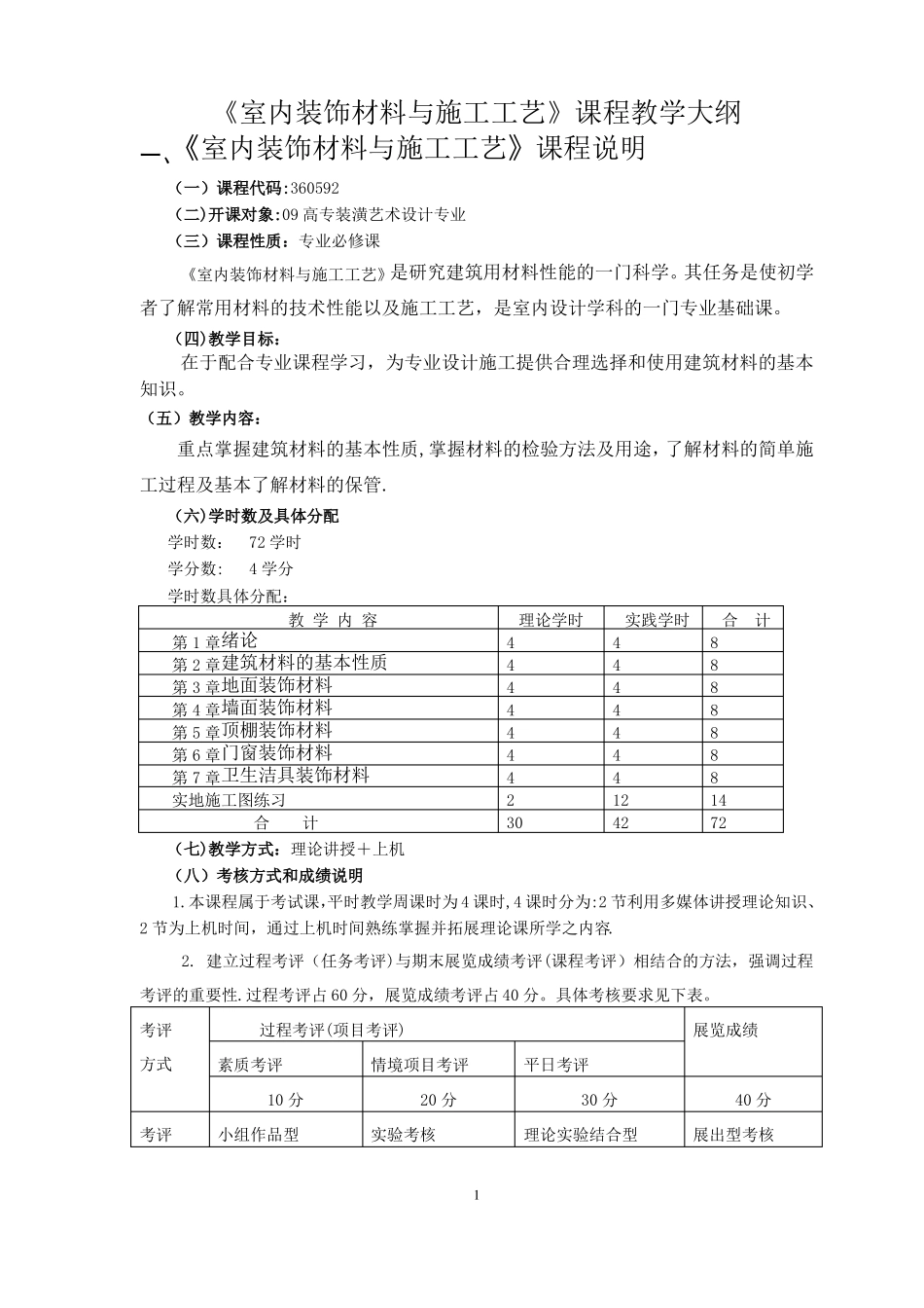 室内装饰材料与施工工艺课程教学大纲_第1页