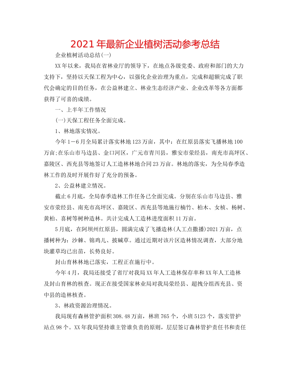 2021年企业植树活动参考总结_第1页