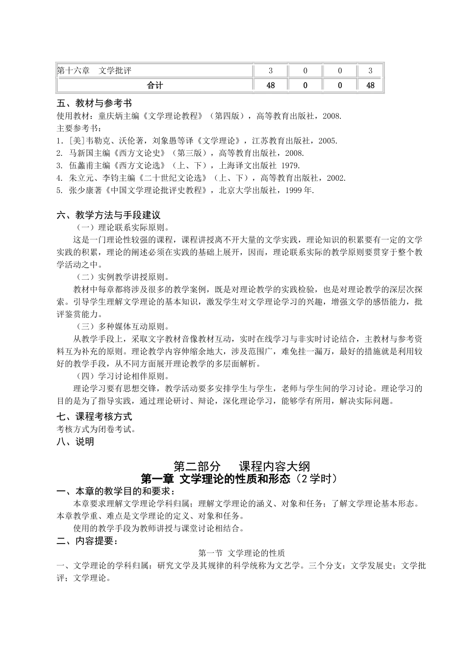文学概论教学大纲2011_第2页