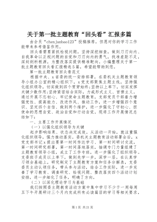 关于第一批主题教育“回头看”汇报多篇