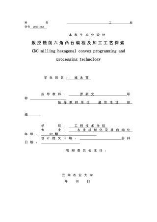 数控铣削正六方形凸台编程及加工工艺探索  藏永宵