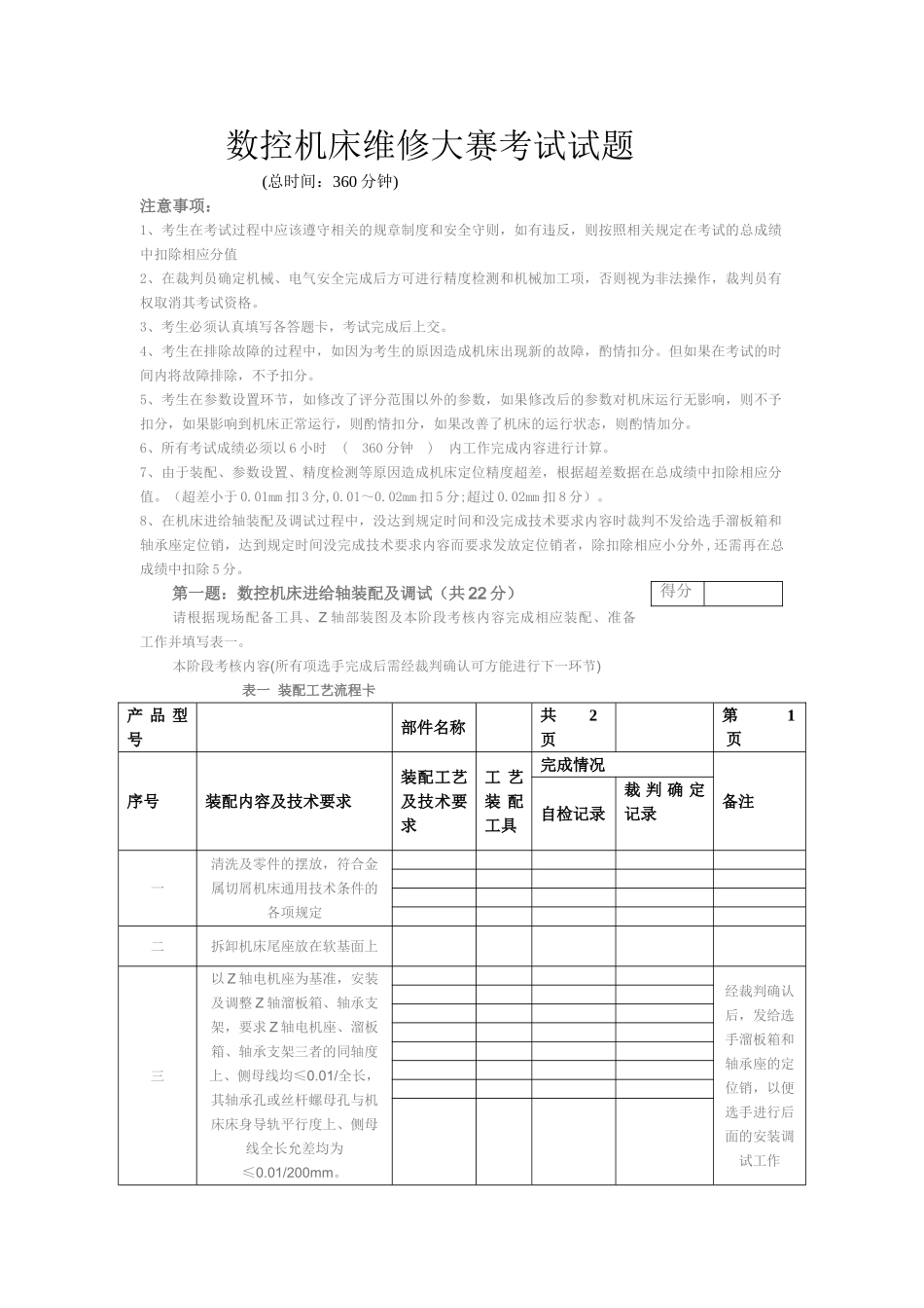 数控机床维修大赛考试试题_第1页