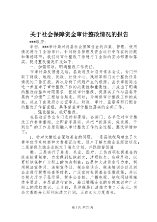 关于社会保障资金审计整改情况的报告