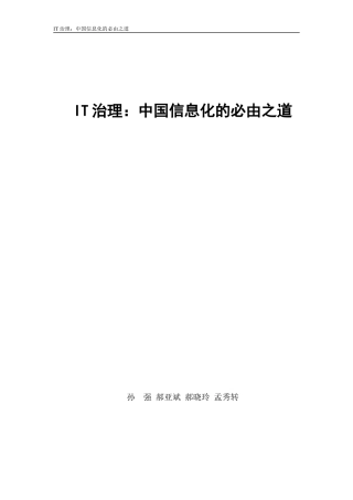 IT治理中国信息化的必由之道