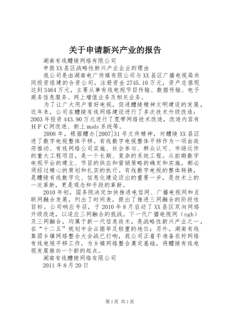 关于申请新兴产业的报告