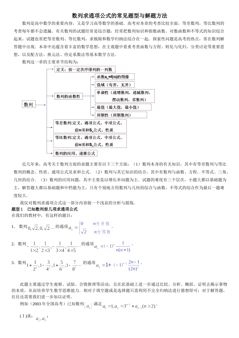 数列求通项公式的常见题型与解题方法_第1页