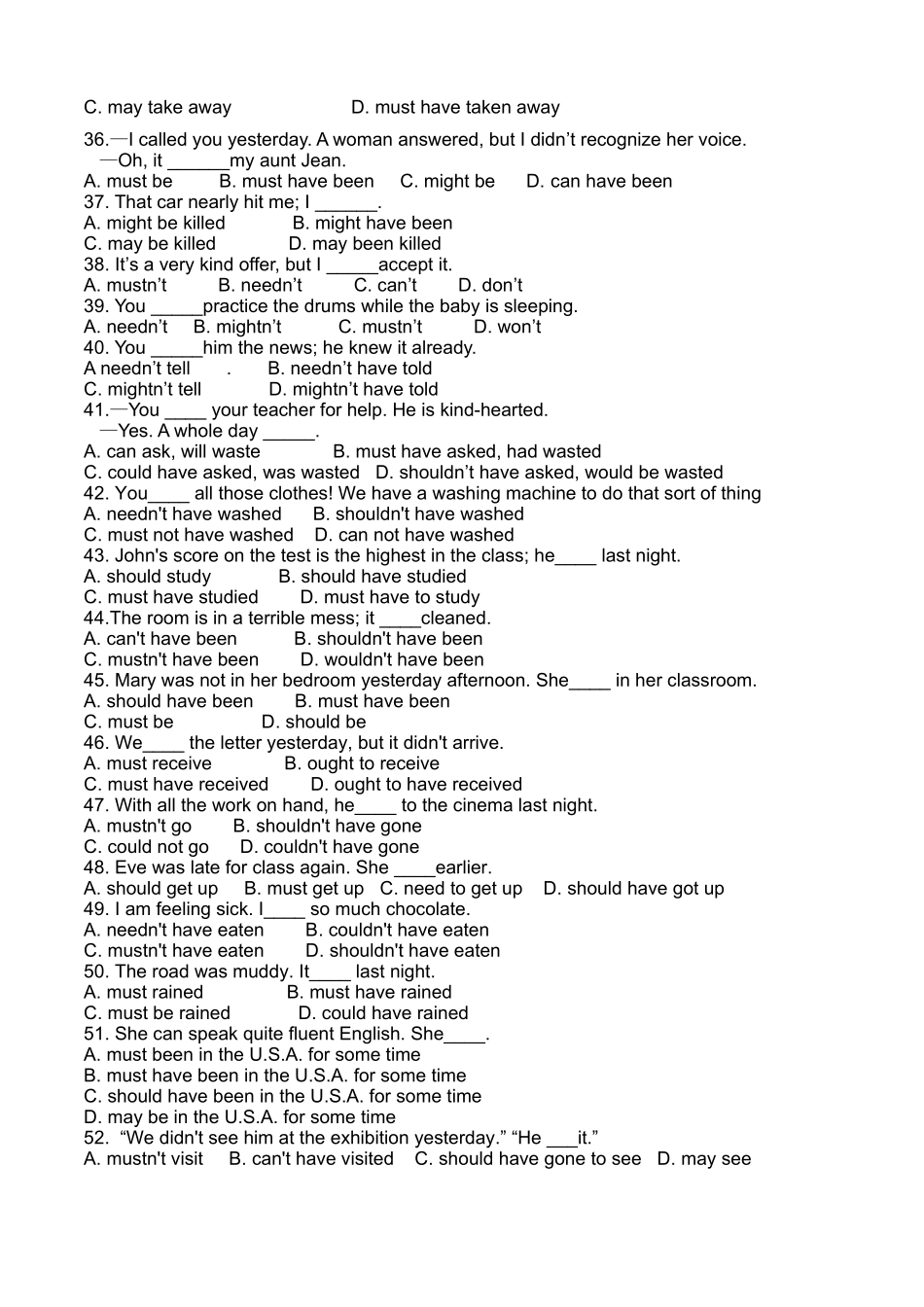 高一情态动词专练_第3页