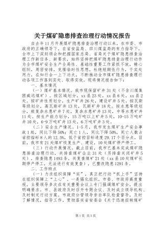 关于煤矿隐患排查治理行动情况报告