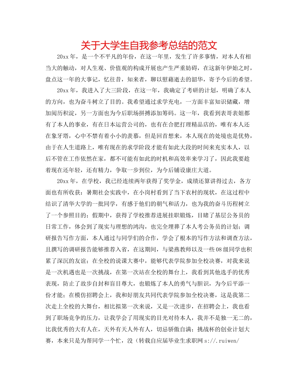 关于大学生自我参考总结的范文_第1页