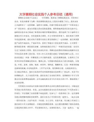 大学暑期社会实践个人参考总结（通用）