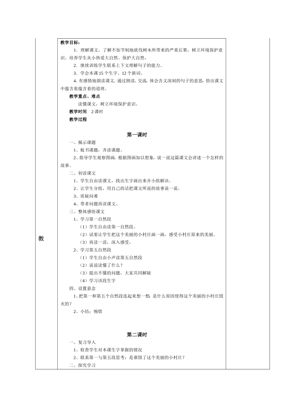 集体备课表（一个小村庄的故事）_第2页
