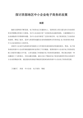 探讨西部地区中小企业电子商务的发展
