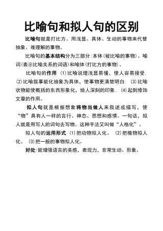 比喻句和拟人句区别