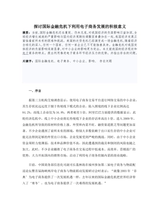 探讨国际金融危机下利用电子商务发展的积极意义