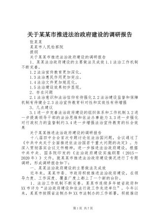 关于某某市推进法治政府建设的调研报告