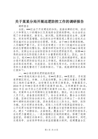 关于某某分局开展巡逻防控工作的调研报告