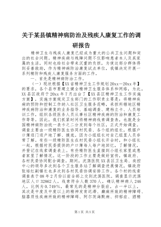 关于某县镇精神病防治及残疾人康复工作的调研报告