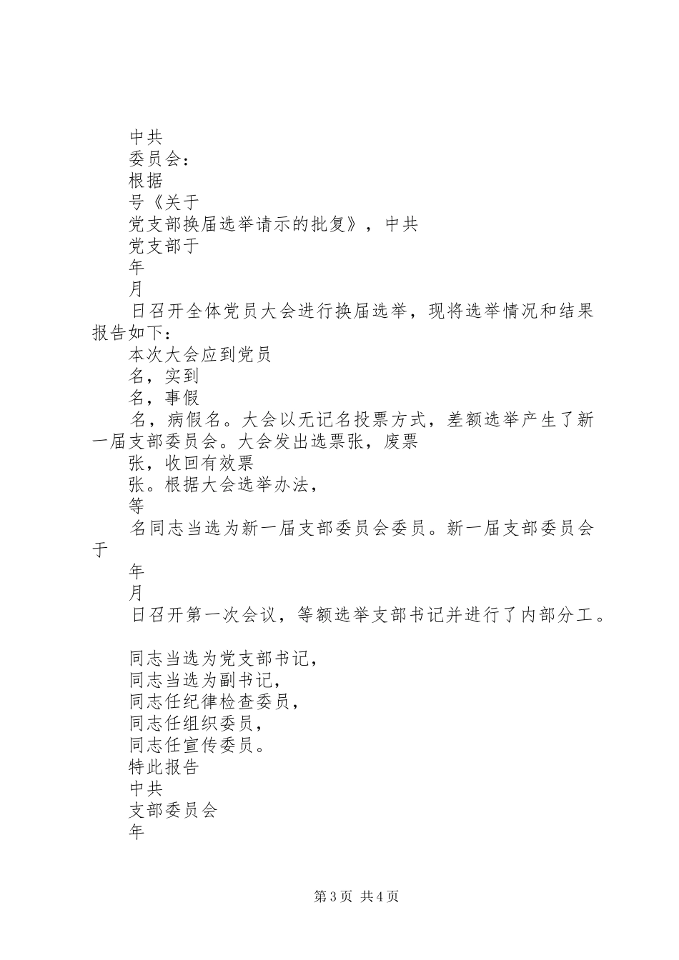 关于村支部委员会选举结果的报告_第3页