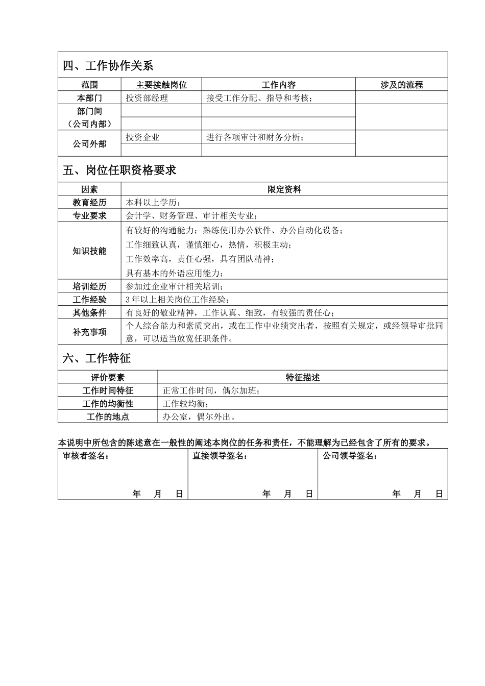 投资部审计专员岗位说明书_第2页