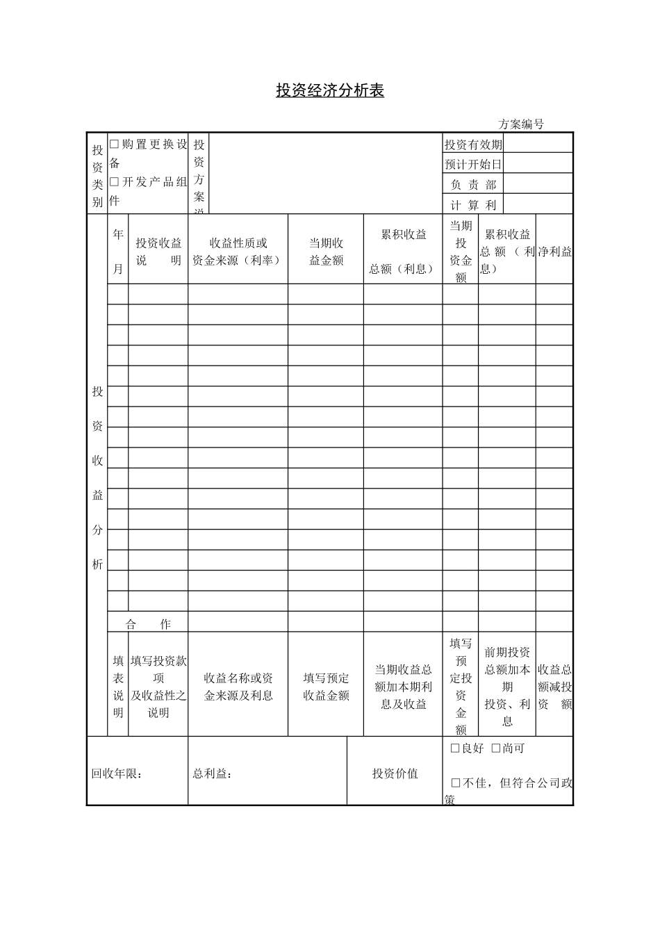 投资经济分析表_第1页