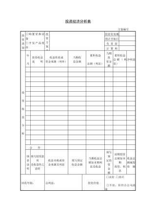 投资经济分析表