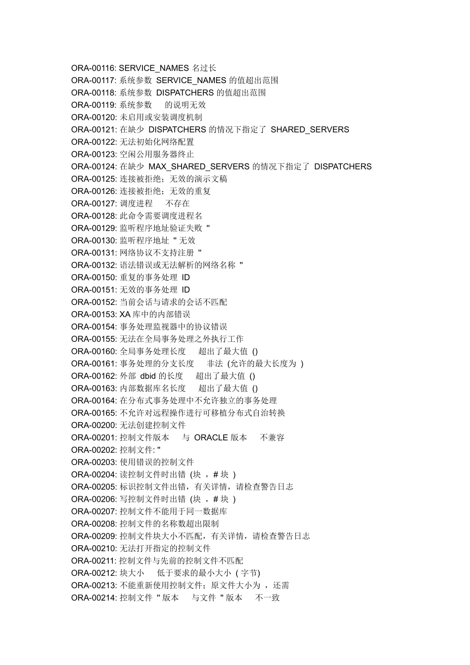 Oracle数据库全部错误一览表_第3页