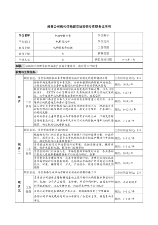 投资公司机构信托部市场营销专责职务说明书