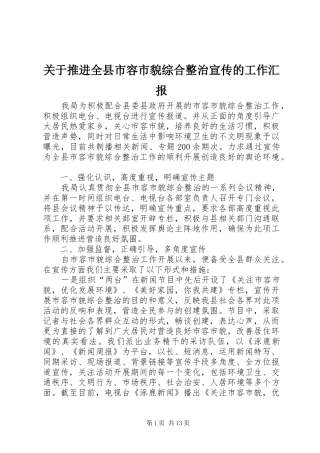 关于推进全县市容市貌综合整治宣传的工作汇报