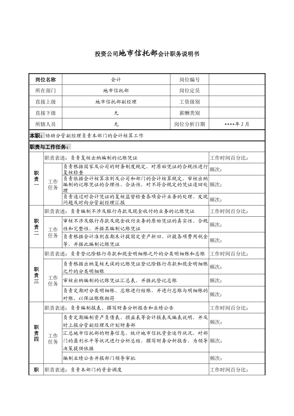 投资公司地市信托部会计职务说明_第1页